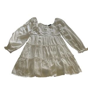Trixxi White Long Sleeve Tiered Ruffle Mini Dress Size:M